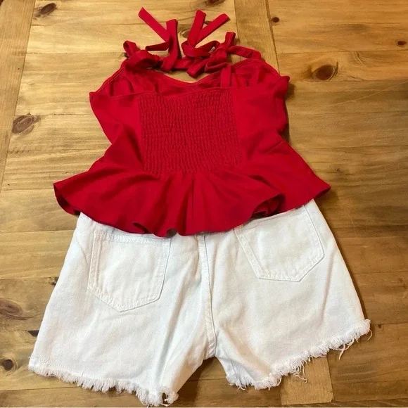 Urban Outfitters Large Red Tie Spaghetti Strap Crop Top Fitted Bust Large EUC - Picture 6 of 8